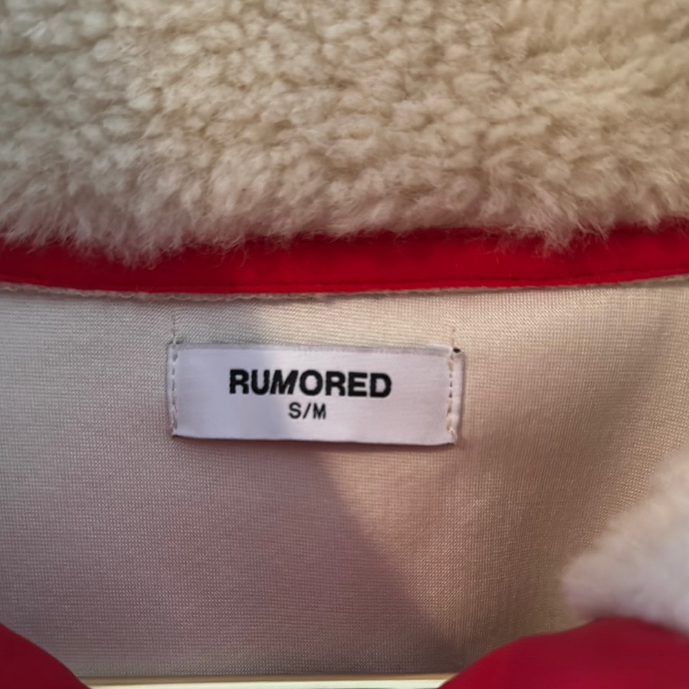 Rumored Cream Teddy Jacket with Red Trim - Picture 2 of 3